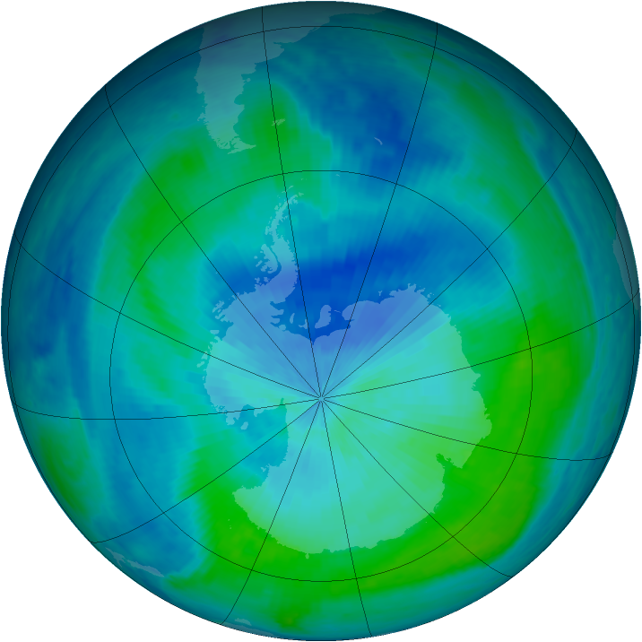 Antarctic ozone map for 01 March 2001